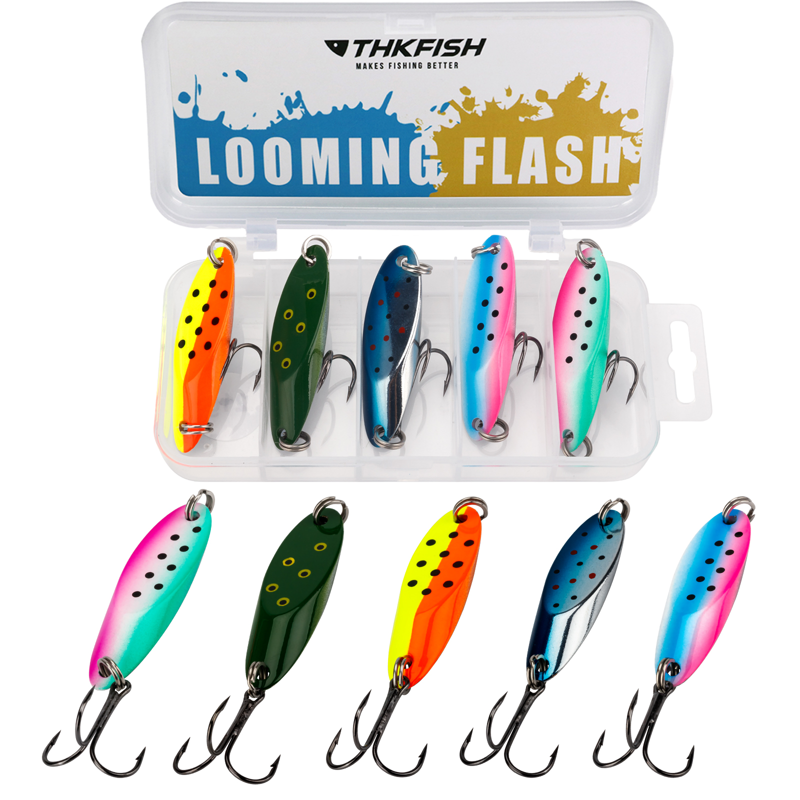 THKFISH Fishing Lures Trout Lures Fishing Spoons Lures for Trout Pike Bass Crappie Walleye Color C 1/5oz 5pcs